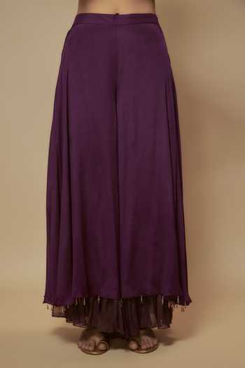 KEITH GOMES_Purple Chiffon, Crepe Beads, Tassels Embellished Layered Tunic With Palazzo _Online_at_Aza_Fashions