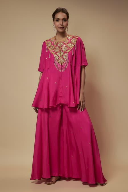 Keith Gomes Silk Embellished Yoke Tunic Palazzo Set 