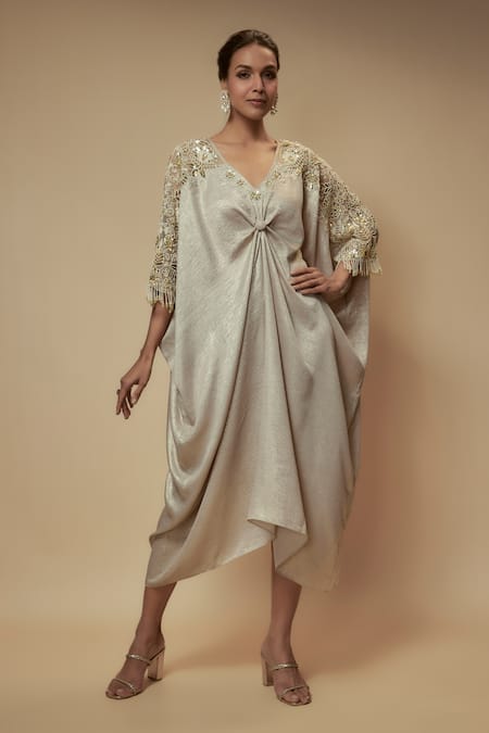 Keith Gomes Sequin Bead Embellished Asymmetric Kaftan 