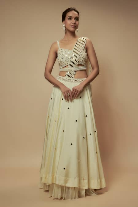 Keith Gomes Pearl Embellished Layered Lehenga Saree Set 