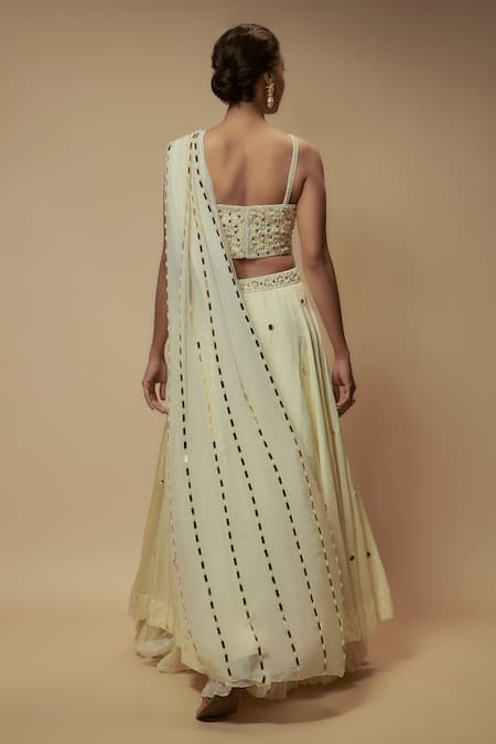 Keith Gomes Pearl Embellished Layered Lehenga Saree Set 