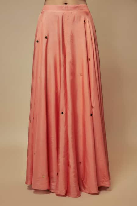 Buy_Keith Gomes_Peach Silk, Lycra Sequins, Beads V-neck Asymmetric Embellished Tunic Palazzo Set _Online_at_Aza_Fashions