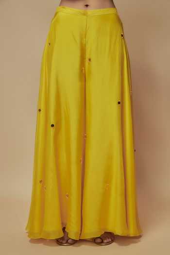 KEITH GOMES_Green Silk Organza Sequins, Beads, Embroidery Embellished Tunic Palazzo Set _Online_at_Aza_Fashions