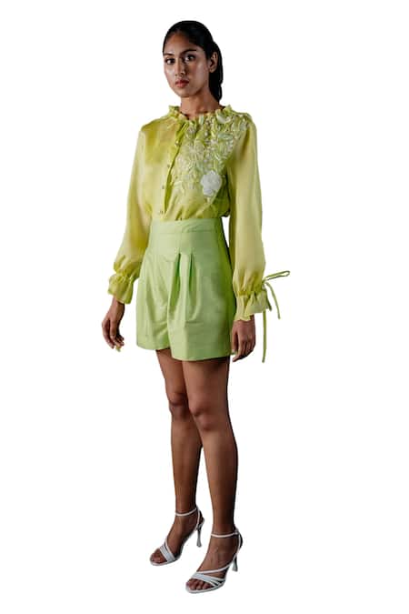 Buy Shriya Som Green Organza Embroidery Floral Shirt With Slip Online at Aza Fashions Buy_Shriya Som_Green Organza Embroidery Floral Shirt With Slip _Online_at_Aza_Fashions