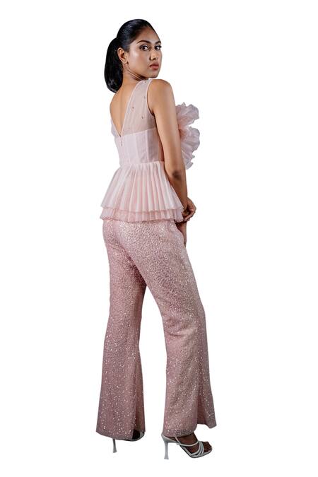 Shriya Som Pink Organza Embroidery Boat Neck Dual Toned 3d Gitch Top at Aza Fashions Shriya Som_Pink Organza Embroidery Boat Neck Dual Toned 3d Gitch Top _at_Aza_Fashions