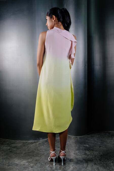 Shop_Shriya Som_Pink Crepe Round Ombre Shift Dress _at_Aza_Fashions
