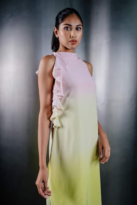 Buy_Shriya Som_Pink Crepe Round Ombre Shift Dress _Online_at_Aza_Fashions
