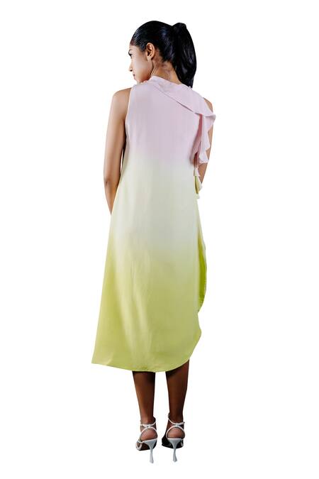 Shop_Shriya Som_Pink Crepe Round Ombre Shift Dress _Online_at_Aza_Fashions
