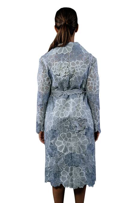 Shriya Som Grey Tulle Embroidery Collared Floral Dress With Belt at Aza Fashions Shriya Som_Grey Tulle Embroidery Collared Floral Dress With Belt _at_Aza_Fashions