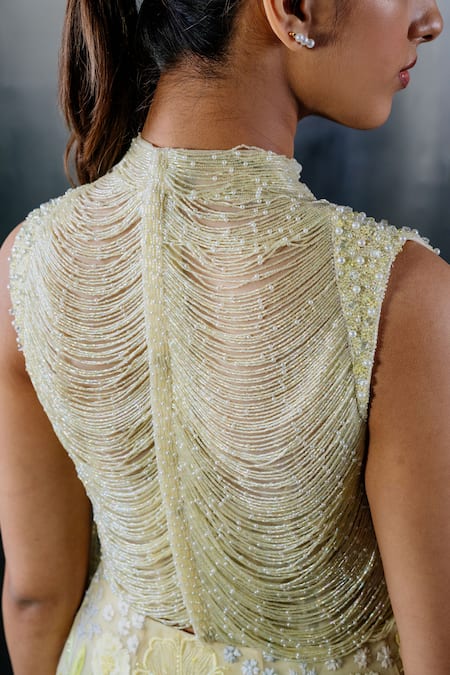 Buy_Shriya Som_Green Tulle Embroidered Fringe Round Top _Online_at_Aza_Fashions