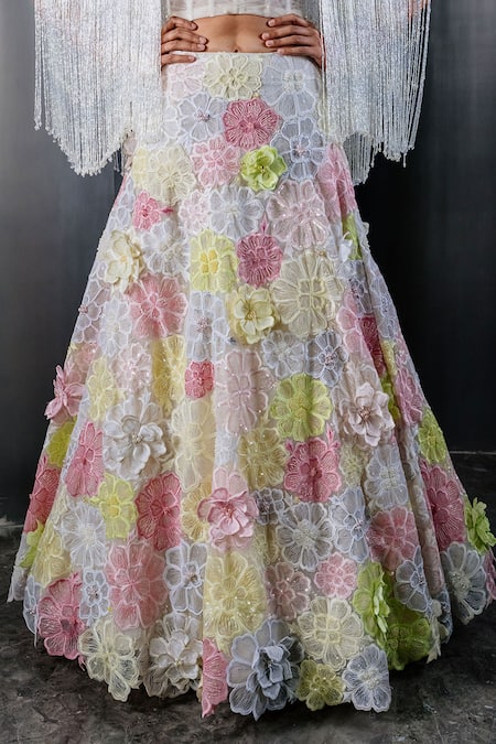 Shriya Som Multi Color Tulle Embroidery Floral Applique Lehenga Online at Aza Fashions Shriya Som_Multi Color Tulle Embroidery Floral Applique Lehenga _Online_at_Aza_Fashions
