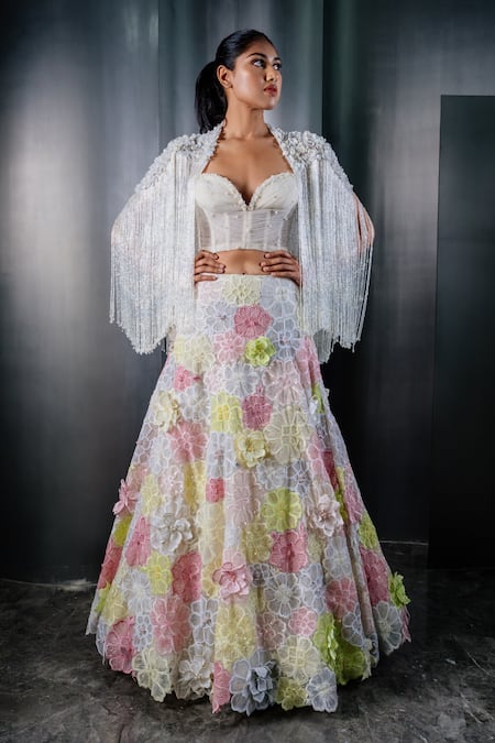 SHRIYA SOM Tulle Fringed Cape 