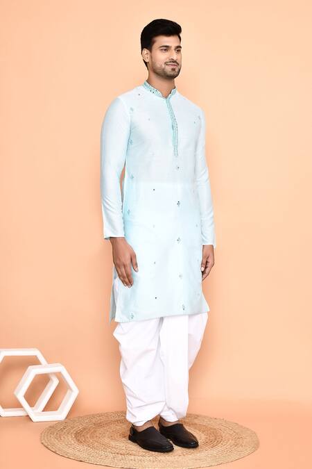 Arihant Rai Sinha_Blue Silk Mirrors, Embroidery Kurta And Off-white Dhoti Pant Set _at_Aza_Fashions