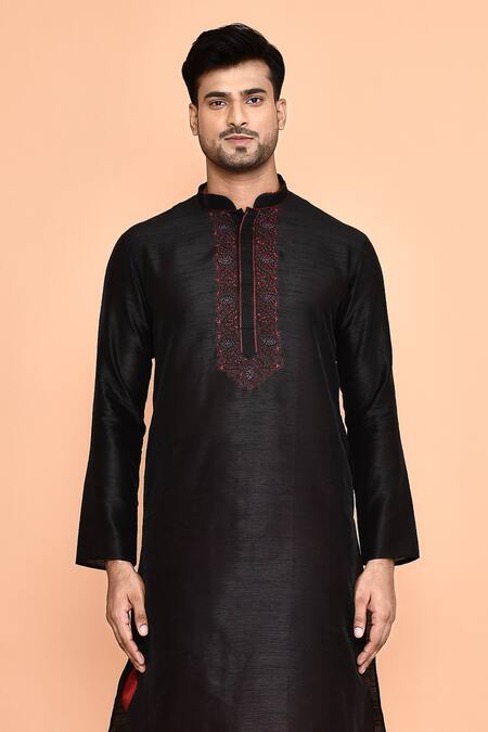 Arihant Rai Sinha Black Silk Embroidery Kurta And Maroon Dhoti Pant Set Online at Aza Fashions Arihant Rai Sinha_Black Silk Embroidery Kurta And Maroon Dhoti Pant Set _Online_at_Aza_Fashions