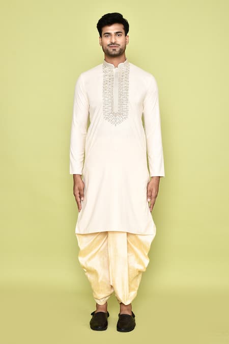 Shop_Arihant Rai Sinha_Off White Cotton, Silk Sequins, Embroidery Kurta And Dhoti Pant Set _Online_at_Aza_Fashions