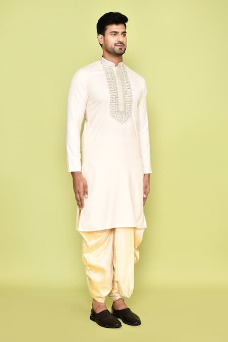 Arihant Rai Sinha_Off White Cotton, Silk Sequins, Embroidery Kurta And Dhoti Pant Set _at_Aza_Fashions