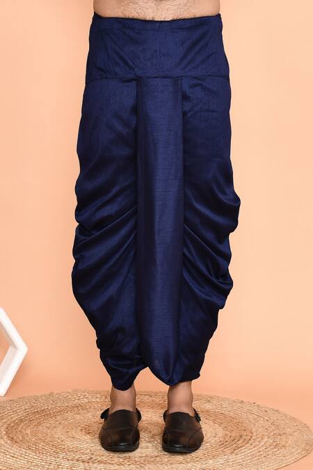 Arihant Rai Sinha_Blue Cotton, Silk Embroidery Kurta And Off-white Dhoti Pant Set_Online_at_Aza_Fashions