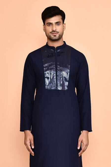 Buy_Arihant Rai Sinha_Blue Cotton, Silk Embroidery Kurta And Off-white Dhoti Pant Set_Online_at_Aza_Fashions