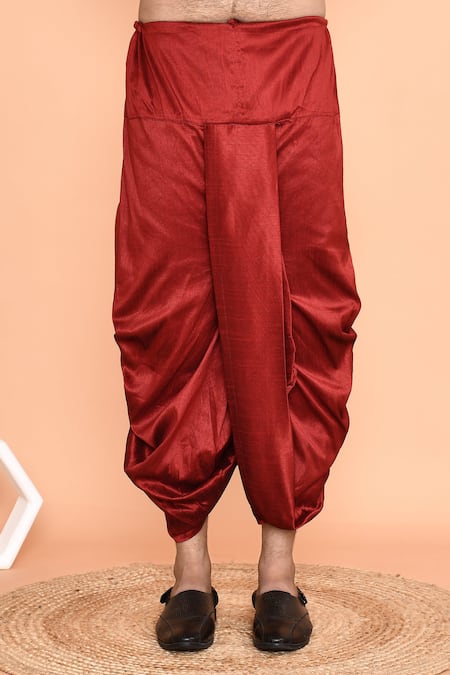 Arihant Rai Sinha_Beige Silk Embroidery Kurta And Red Dhoti Pant Set_Online_at_Aza_Fashions