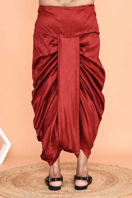 Buy_Arihant Rai Sinha_Beige Silk Embroidery Kurta And Red Dhoti Pant Set_Online_at_Aza_Fashions