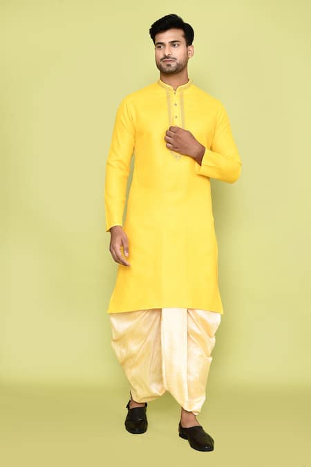 Arihant Rai Sinha Embroidered Cotton Kurta & Beige Dhoti Pant Set 