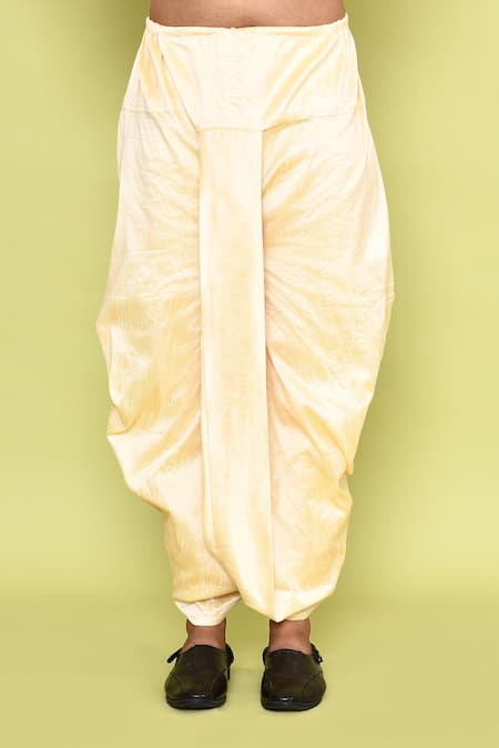 Arihant Rai Sinha_Yellow Cotton, Silk Embroidery Kurta And Beige Dhoti Pant Set_Online_at_Aza_Fashions