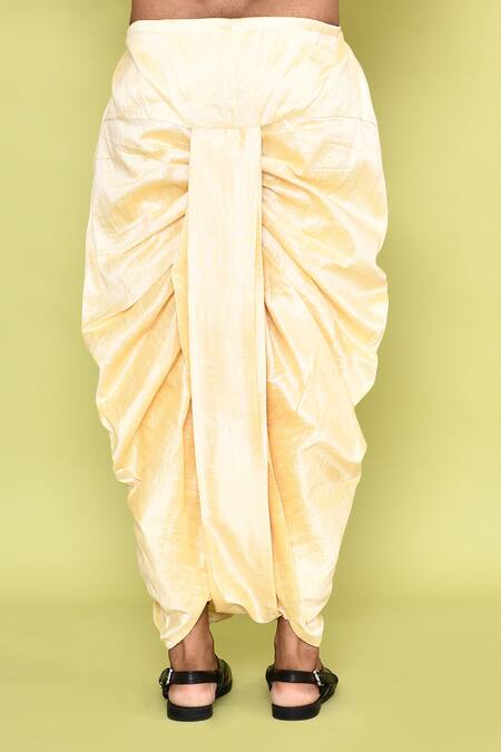 Buy_Arihant Rai Sinha_Yellow Cotton, Silk Embroidery Kurta And Beige Dhoti Pant Set_Online_at_Aza_Fashions