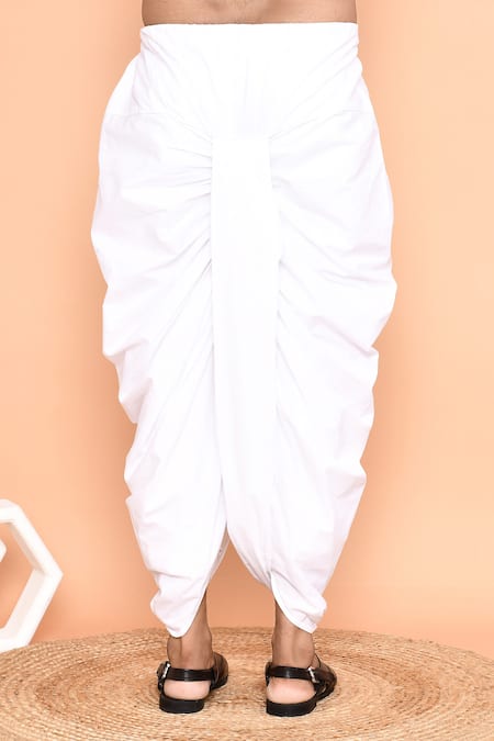 Buy_Arihant Rai Sinha_Blue Silk, Cotton Embroidery Thread Kurta And Cream Dhoti Pant Set_Online_at_Aza_Fashions