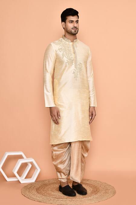 Arihant Rai Sinha_Beige Silk Embroidery Thread Kurta And Dhoti Pant Set _at_Aza_Fashions