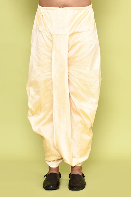 Arihant Rai Sinha_Yellow Silk Mirrors, Embroidery Kurta And Beige Dhoti Pant Set_Online_at_Aza_Fashions