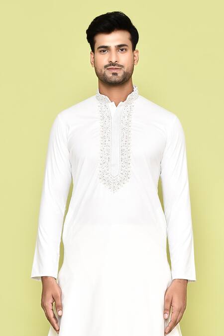 Buy_Arihant Rai Sinha_Cream Cotton, Silk Embroidery Thread Kurta And Off-white Dhoti Pant Set _Online_at_Aza_Fashions