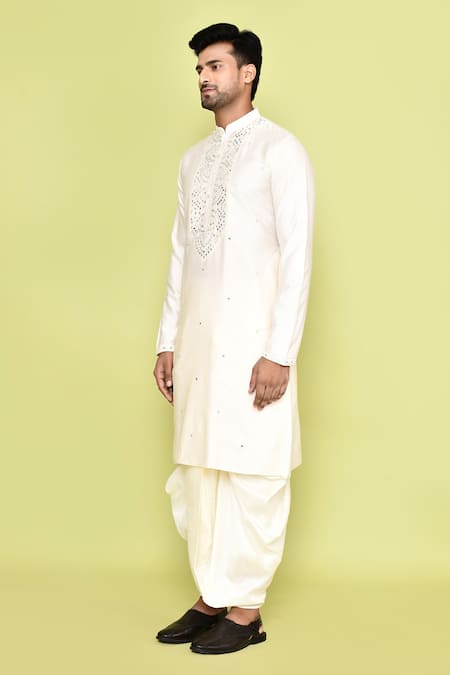 Arihant Rai Sinha_Beige Silk Mirrors, Embroidery Thread Kurta And Dhoti Pant Set _at_Aza_Fashions