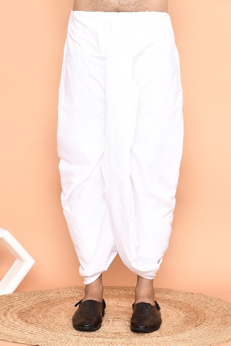 Shop_Arihant Rai Sinha_Blue Silk, Cotton Embroidery Thread Kurta And Cream Dhoti Pant Set 