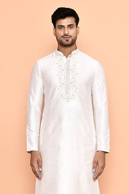 Shop_Arihant Rai Sinha_Cream Silk Embroidery Kurta And Peach Dhoti Pant Set_Online_at_Aza_Fashions