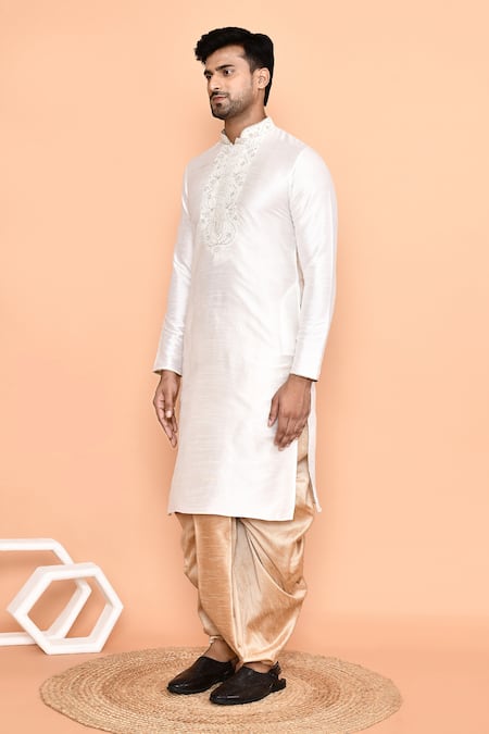 Arihant Rai Sinha_Cream Silk Embroidery Kurta And Peach Dhoti Pant Set_at_Aza_Fashions