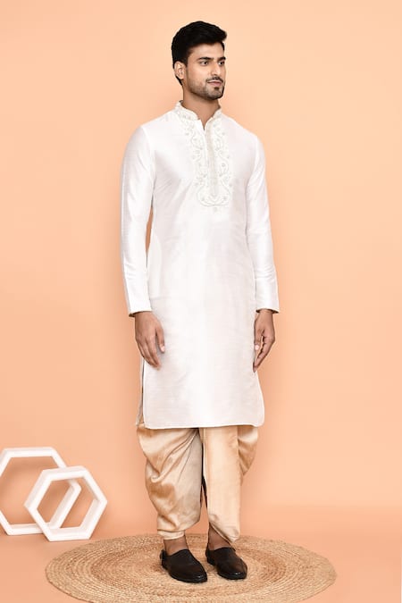 Buy_Arihant Rai Sinha_Cream Silk Embroidery Kurta And Peach Dhoti Pant Set