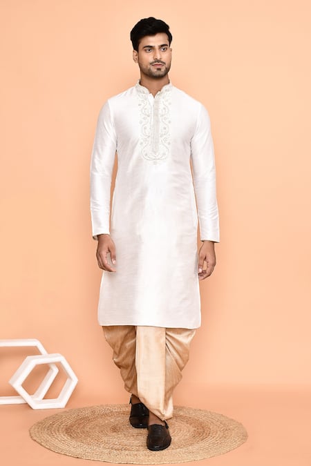 Shop_Arihant Rai Sinha_Cream Silk Embroidery Kurta And Peach Dhoti Pant Set