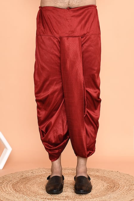 Arihant Rai Sinha_Blue Silk Embroidery Thread Kurta And Maroon Dhoti Pant Set _Online_at_Aza_Fashions