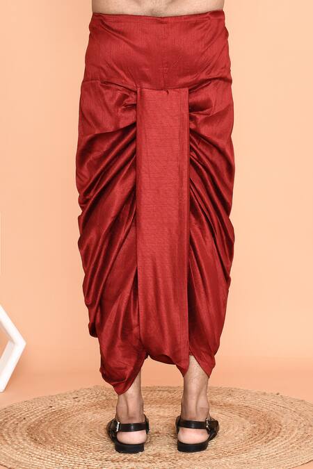 Buy_Arihant Rai Sinha_Blue Silk Embroidery Thread Kurta And Maroon Dhoti Pant Set _Online_at_Aza_Fashions