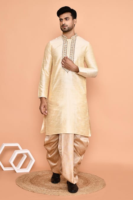 Arihant Rai Sinha Floral Embroidered Placket Kurta With Dhoti Pant 