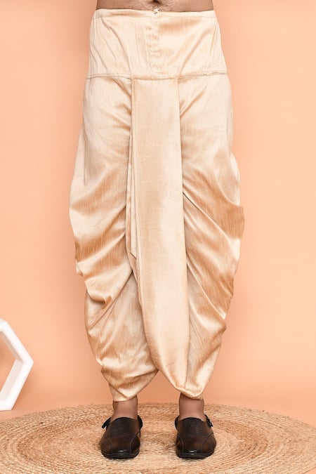 Arihant Rai Sinha_Beige Silk Embroidery Floral Placket Kurta With Dhoti Pant _Online_at_Aza_Fashions