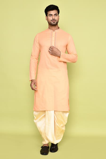 Arihant Rai Sinha Tonal Embroidered Placket Kurta With Dhoti Pant 