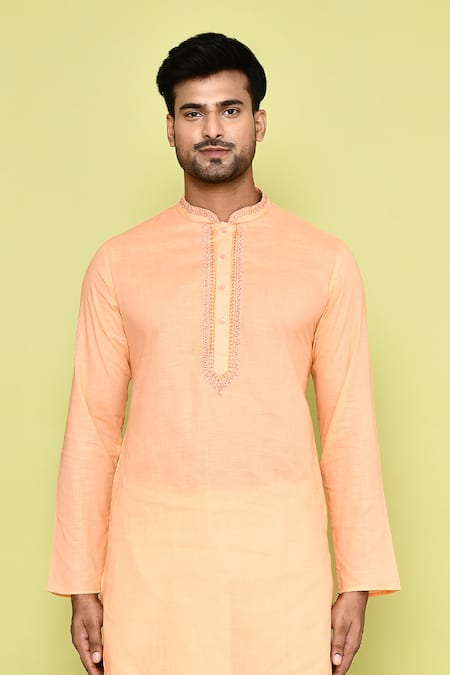 Arihant Rai Sinha Pink Cotton, Silk Embroidery Tonal Placket Kurta With Dhoti Pant at Aza Fashions Arihant Rai Sinha_Pink Cotton, Silk Embroidery Tonal Placket Kurta With Dhoti Pant _at_Aza_Fashions
