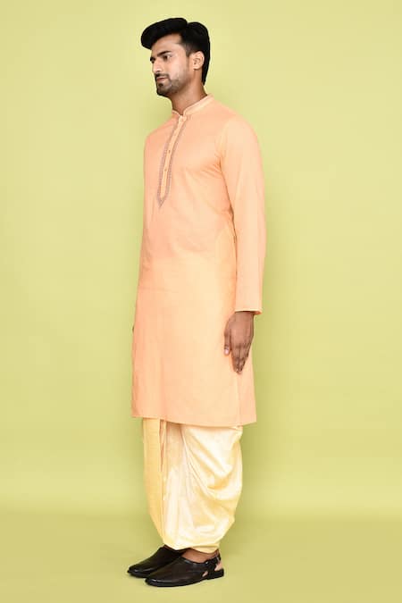 Buy_Arihant Rai Sinha_Pink Cotton, Silk Embroidery Tonal Placket Kurta With Dhoti Pant 