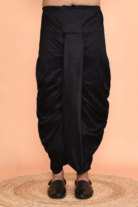 Arihant Rai Sinha_Black Silk Embroidery Straight Butti Kurta And Dhoti Pant Set _Online_at_Aza_Fashions