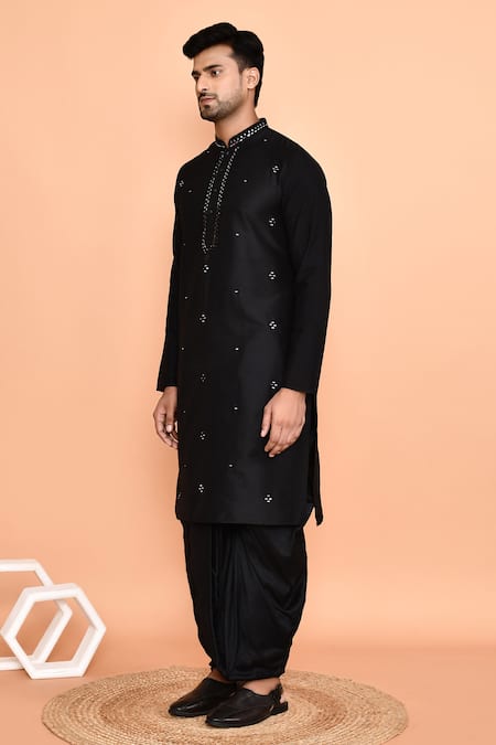Arihant Rai Sinha_Black Silk Embroidery Straight Butti Kurta And Dhoti Pant Set _at_Aza_Fashions