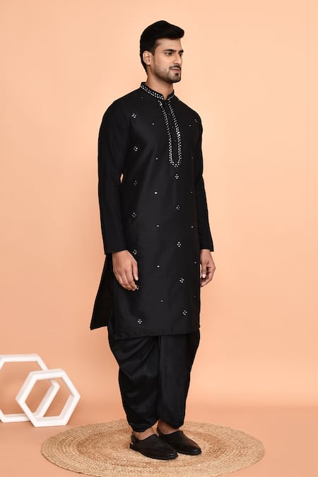 Buy_Arihant Rai Sinha_Black Silk Embroidery Straight Butti Kurta And Dhoti Pant Set 