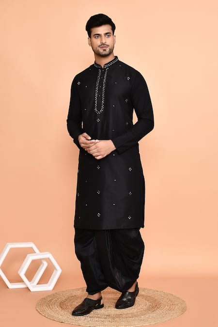 Shop_Arihant Rai Sinha_Black Silk Embroidery Straight Butti Kurta And Dhoti Pant Set 