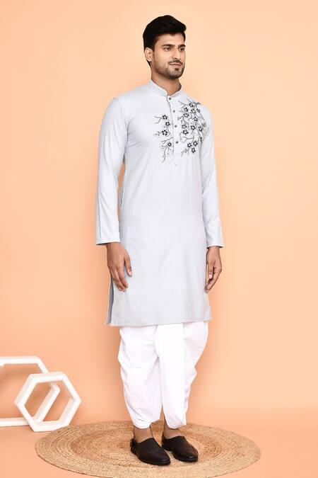Buy_Arihant Rai Sinha_Grey Cotton, Silk Embroidery Flower Vine Kurta With Dhoti Pant 