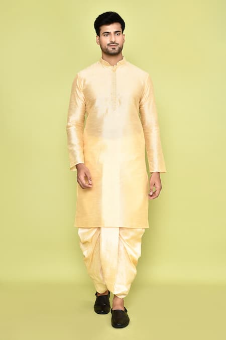 Shop_Arihant Rai Sinha_Beige Silk Embroidery Straight Kurta With Dhoti Pant